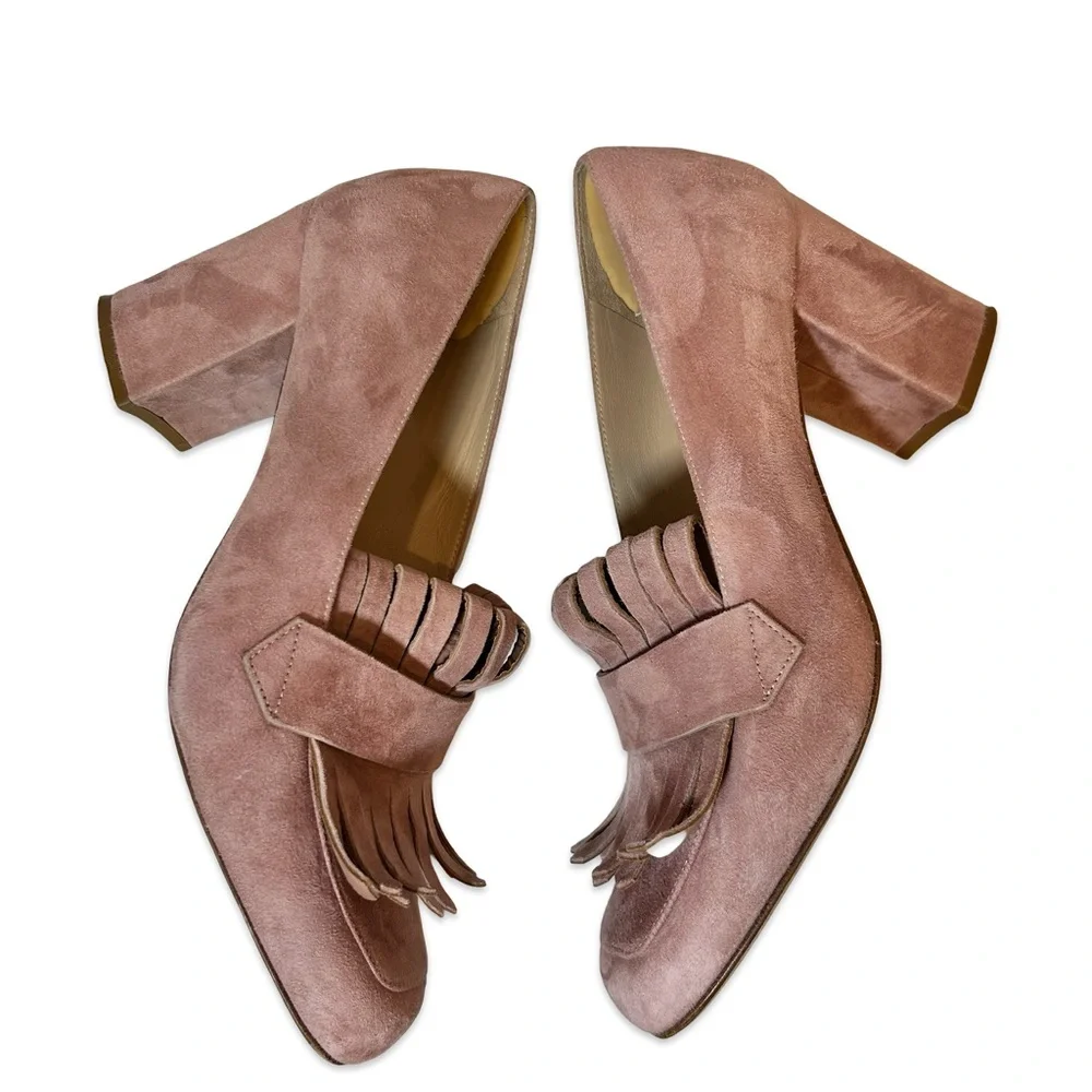 M. Gemi Women's Pink Suede Fringe Loafers, size 40/ US 9